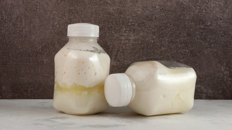 spoiled dairy product in bottle