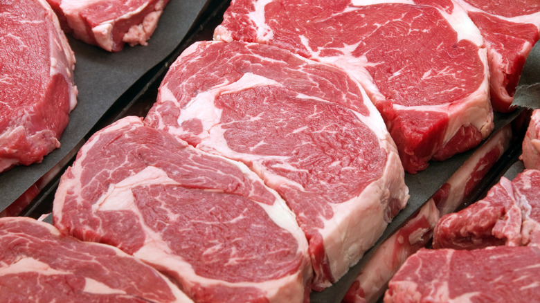 Steaks on display