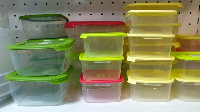 Stacks of plastic storage containers