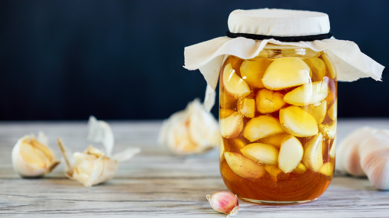 Fermented garlic honey in jar