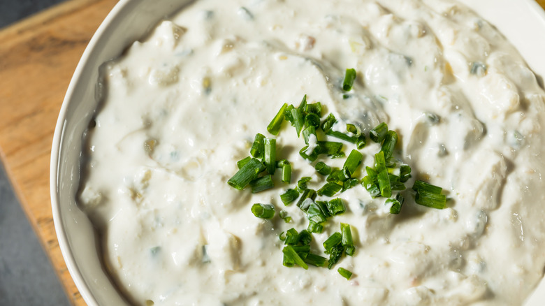 Homemade French onion dip in a bowl