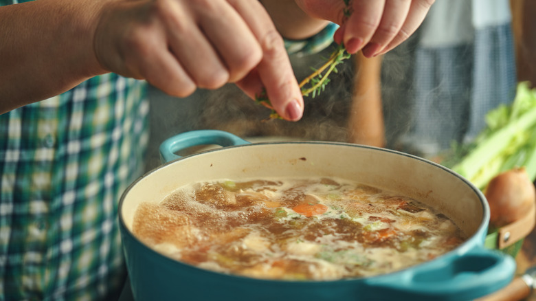 Homemade soup in a pot