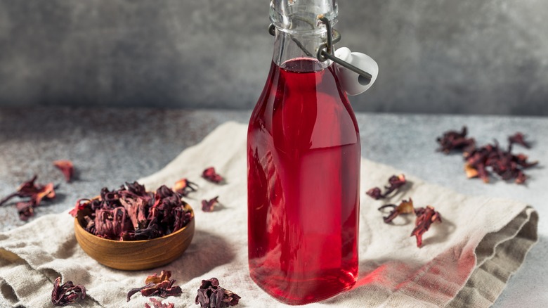 flavored simple syrup in bottle