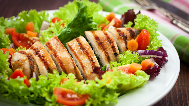 grilled chicken on salad