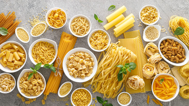 Several varieties of uncooked pasta