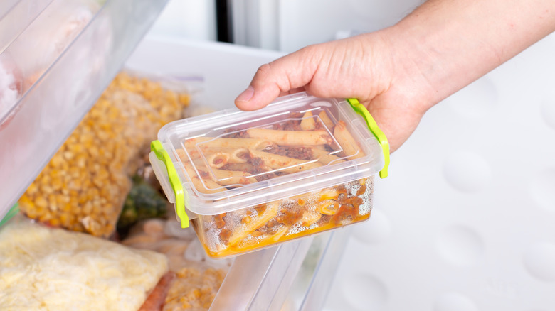 Frozen pasta in a container