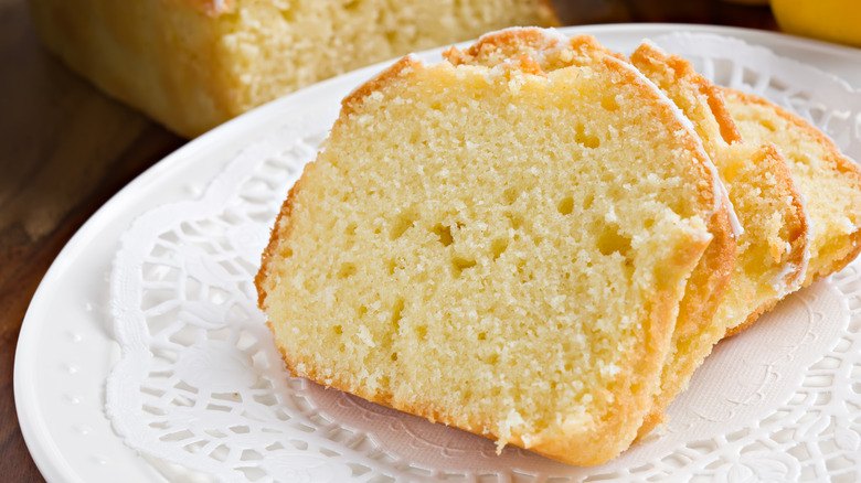 Yellow pound cake on plate