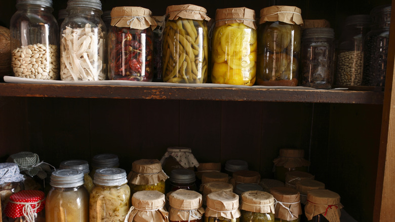 Home-canned vegetables stored in the pantry