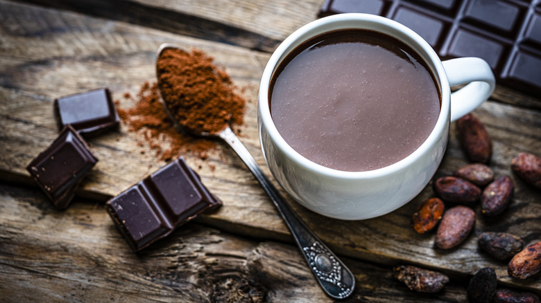 Mug of cocoa with powder