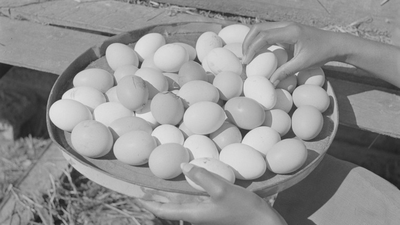 woman holding a bowl of eggs