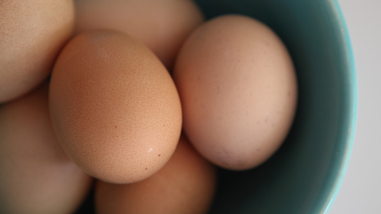 close-up of eggs in a bowl