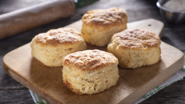 Buttermilk biscuits on cutting board