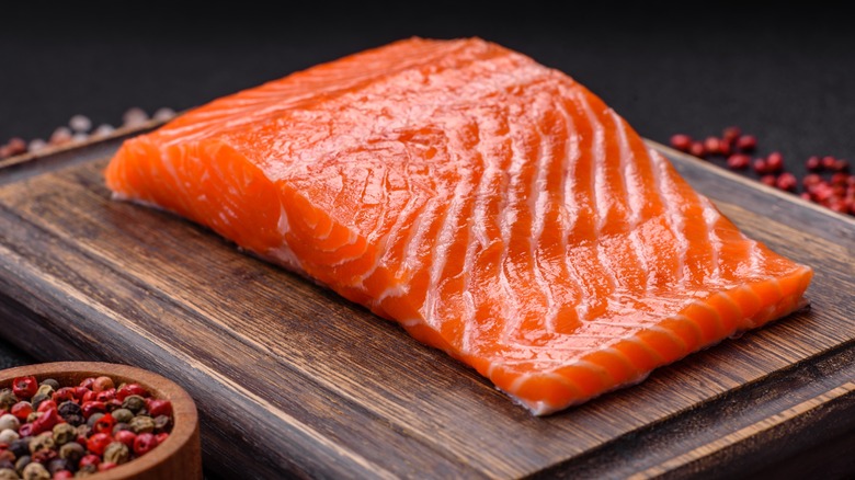 Raw salmon filet