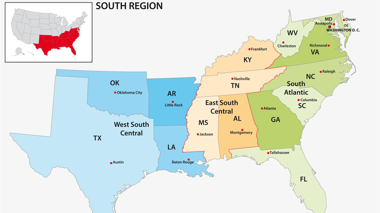 Map of southern U.S. states