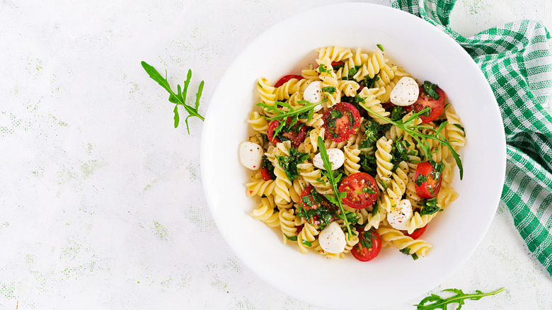 Pasta salad on light background