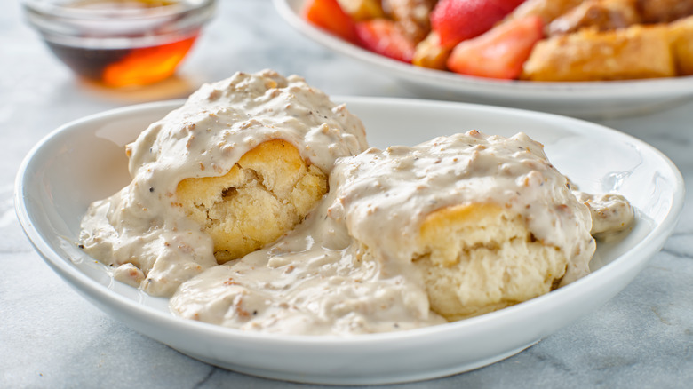 bowl of biscuits and gravy