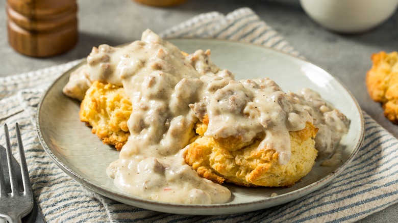 biscuits and gravy on plate