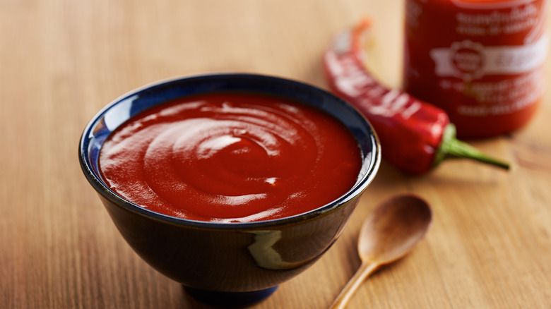 sriracha bowl, sauce, and chili pepper