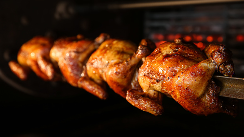 Grilling rotisserie chickens