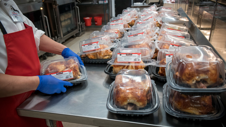 Rotisserie chickens packaged at Costco