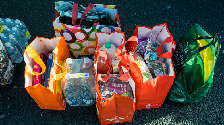 Reuse-able bags filled with groceries