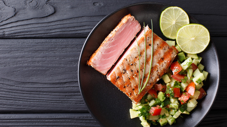 grilled, sliced tuna steak