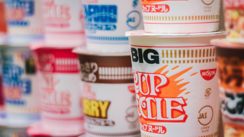 cups of instant ramen on display