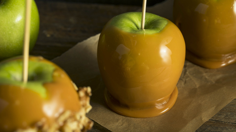 Caramel apples with candy feet