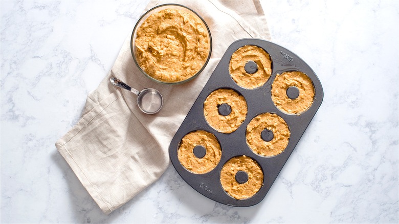 Donut batter in donut pan 