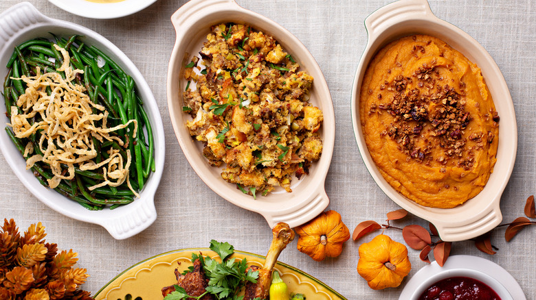 Thanksgiving side dishes in serving pans