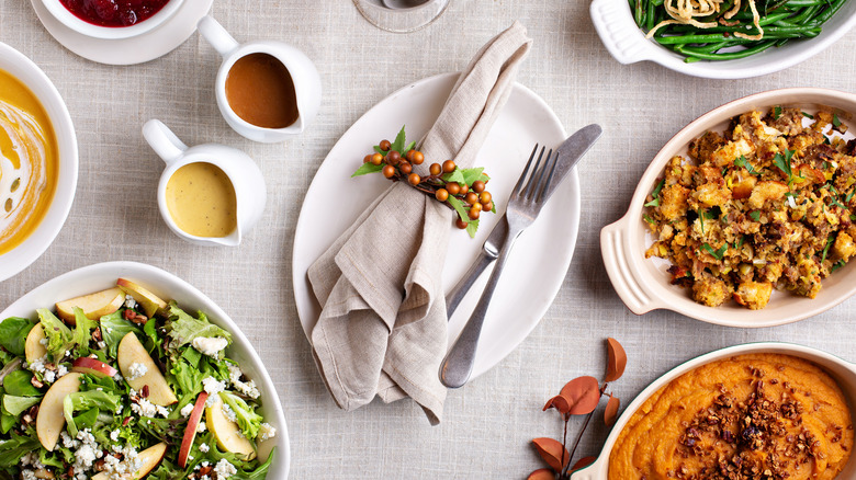 Place setting with Thanksgiving sides