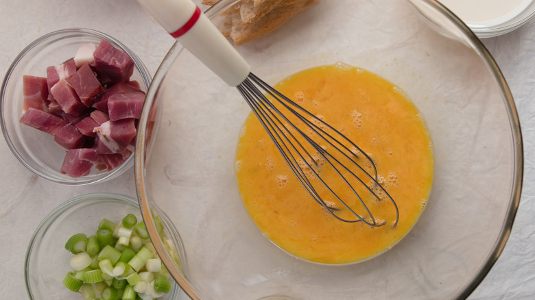 Whipped eggs and ingredients