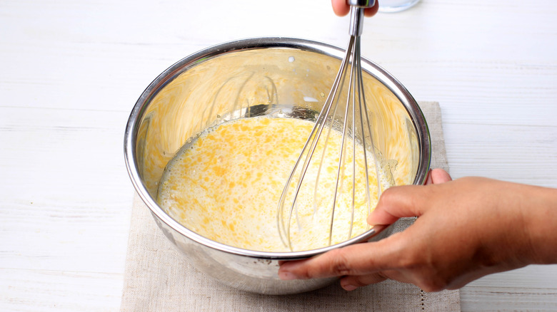 mixing in a stainless steel bowl