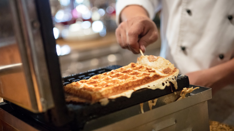 A waffle in a waffle iron