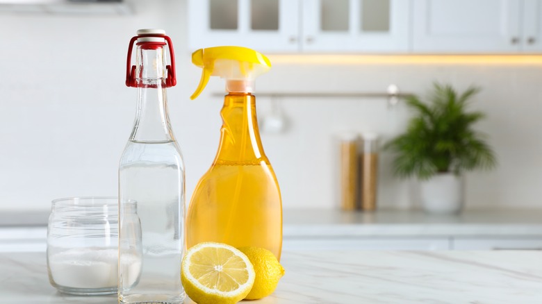 Vinegar, lemon, baking soda containers