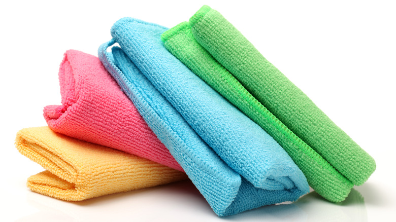 Pile of microfiber cleaning cloths