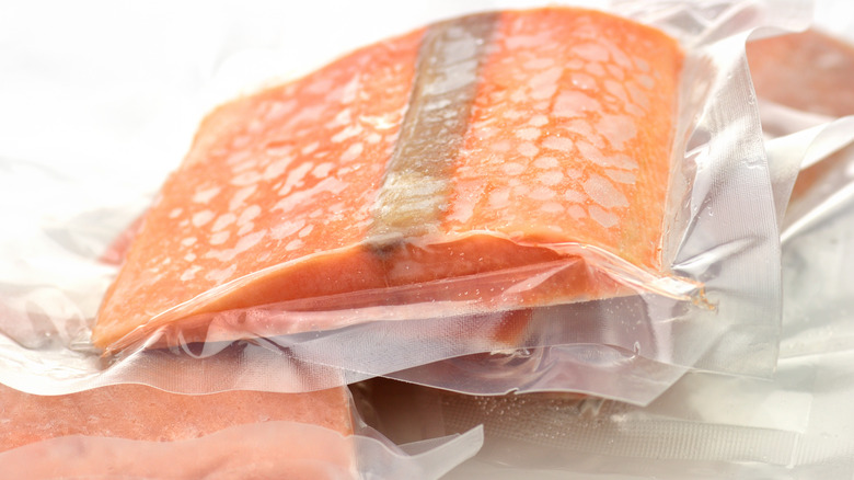 Vacuum sealed frozen salmon