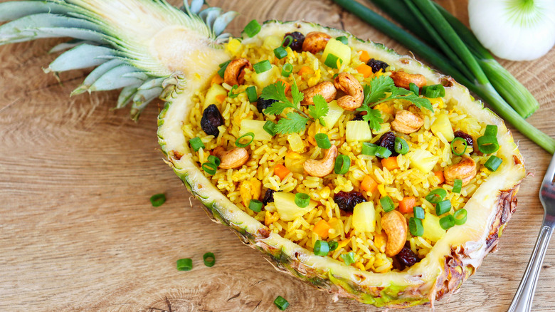 Fried rice in pineapple bowl