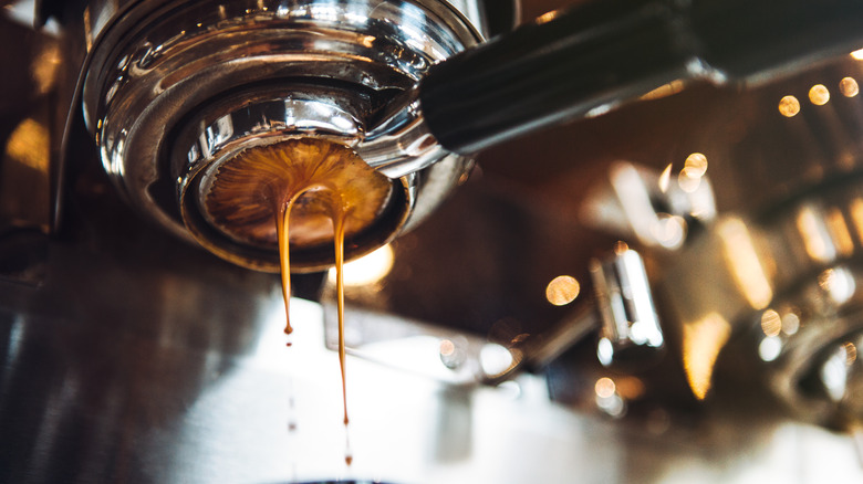 Underside of espresso machine working