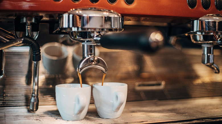 Two shot being pulled in espresso machine