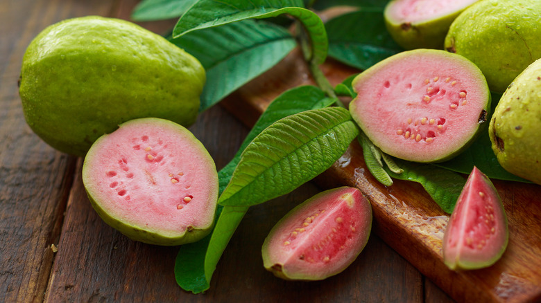 Guavas cut into halves or slices