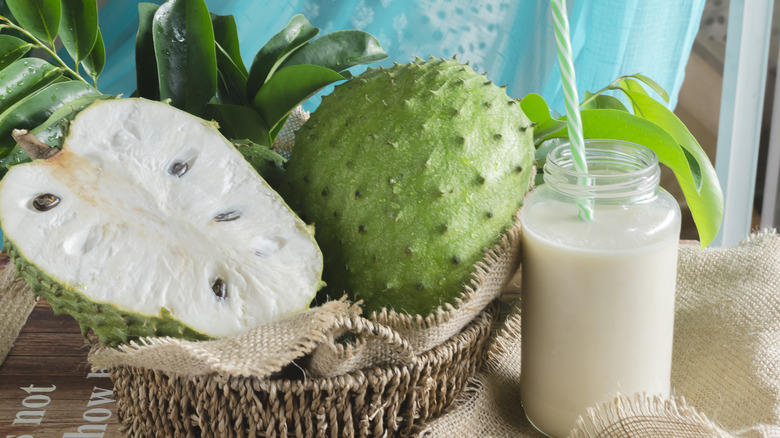 soursop fruit with smoothie