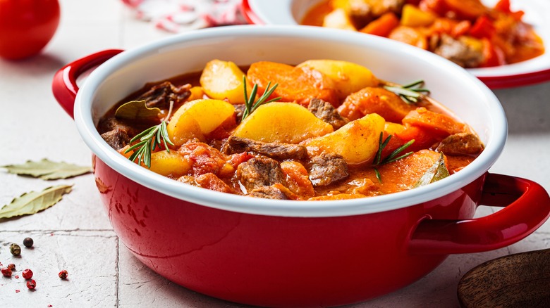 Stew in a casserole dish