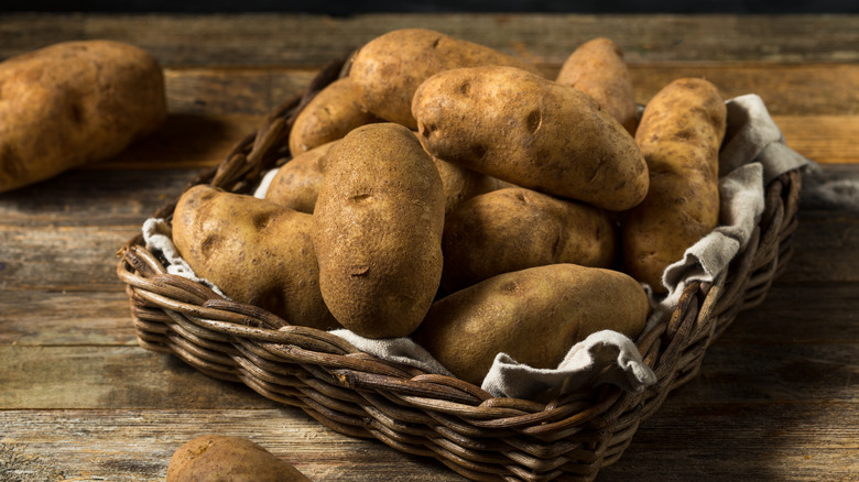 Russet potatoes in a basket