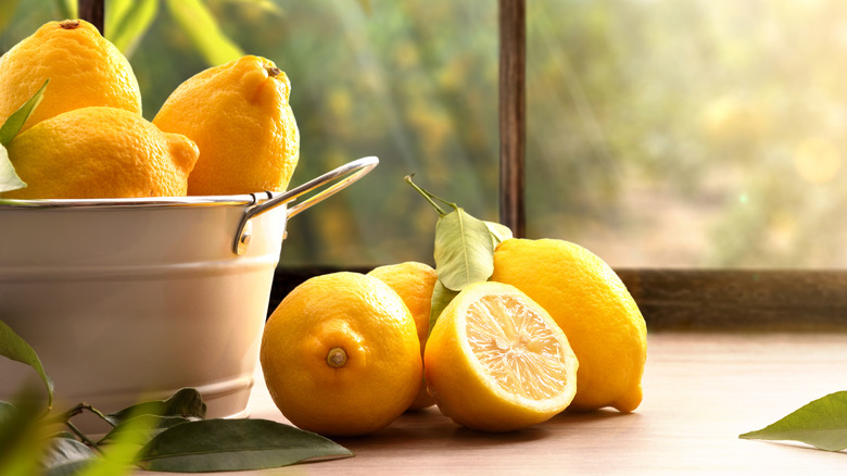Lemon basket on windowsill