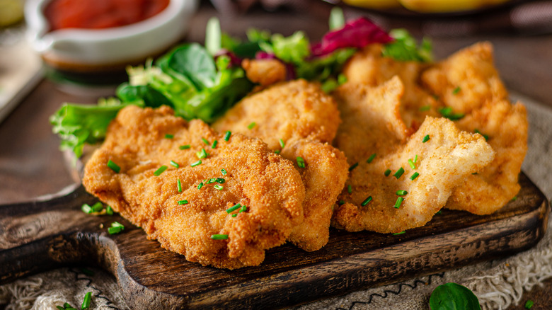 Chicken schnitzel on plate