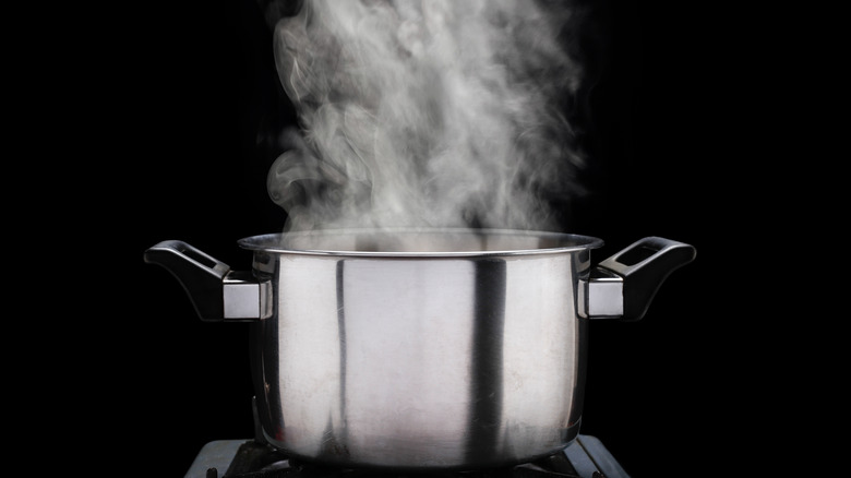 steaming pot of water