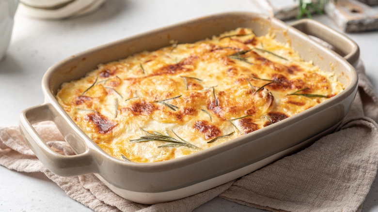 Potato gratin in baking pan