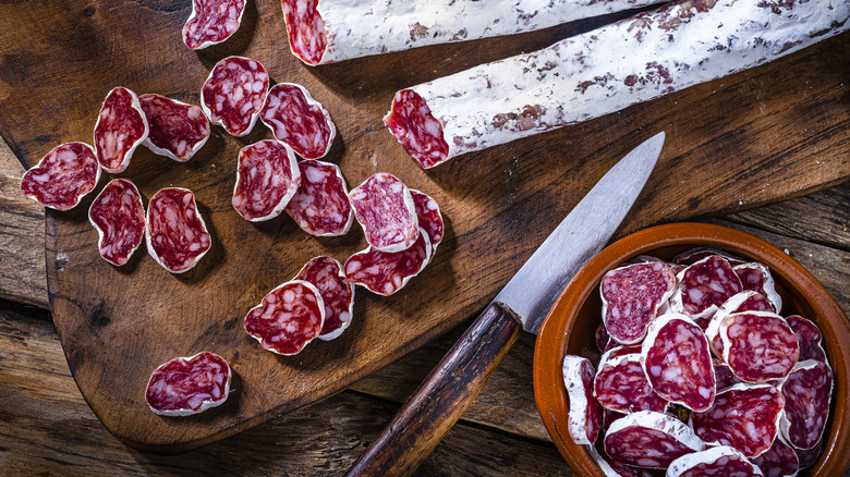 Cured meat cut on a board