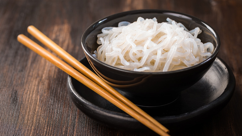 Bowl of shirataki noodles